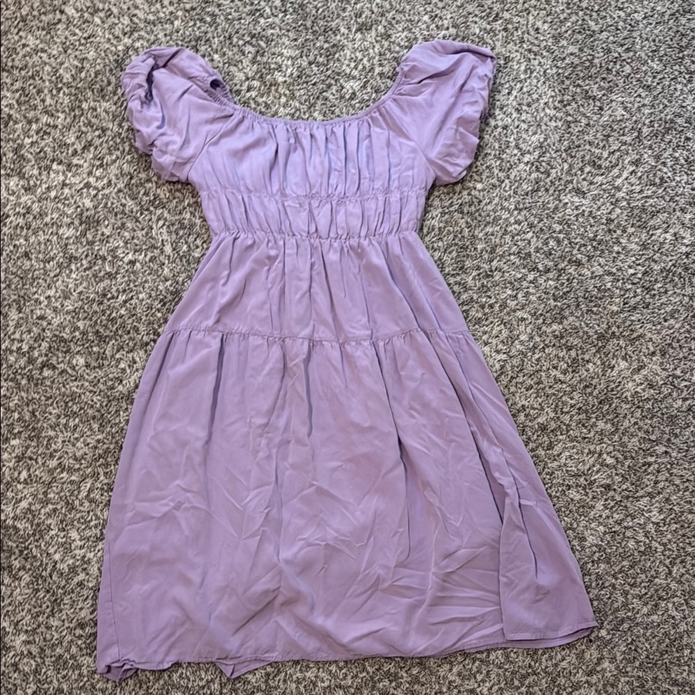 Purple Puff Sleeve Scoop Neck Sundress